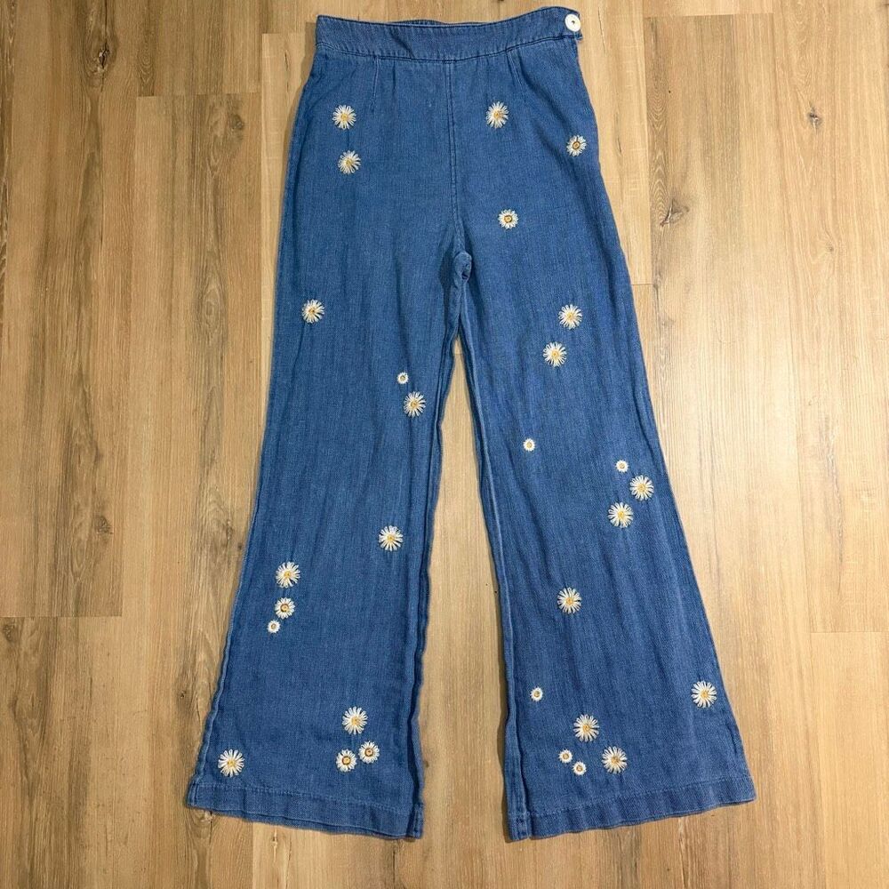 Free People Daisy Embroidered Wide Leg Jeans Boho Quiet Luxury Indie Sleaze 29